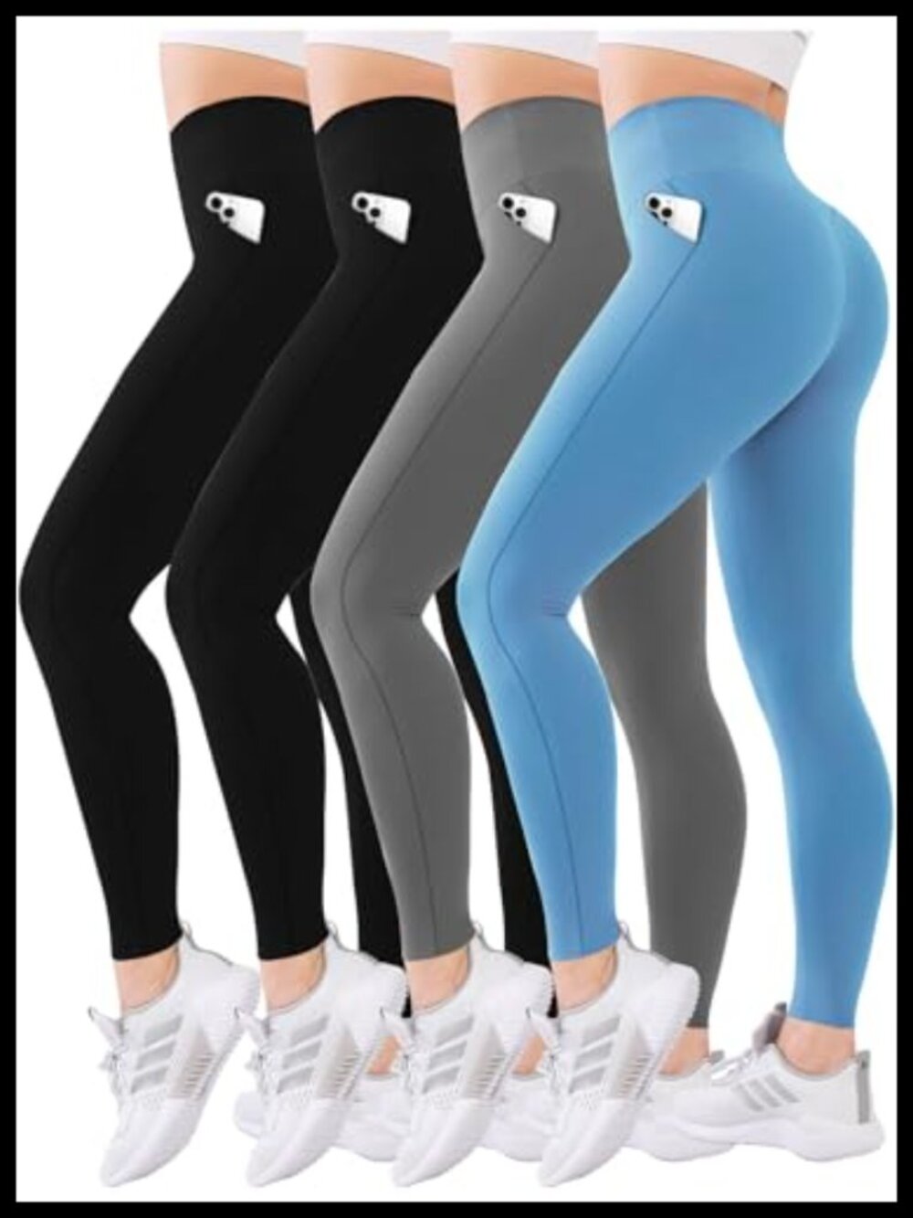 Multi-Pack High Waisted Leggings with Pockets, Buttery Soft 4 Pack Yoga Pants
